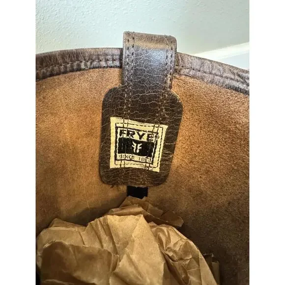 $498 EXCELLENT! Frye Harness 12R Boots Size 8 Brown Moto Leather Women’s Brown - Picture 8 of 9